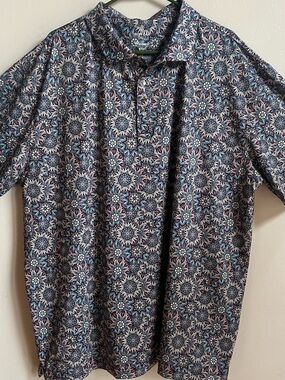 Iron Oak hellbent Men's Navy Floral Print Polo Shirt with pearl snaps